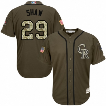 Men's Majestic Colorado Rockies #29 Bryan Shaw Authentic Green Salute to Service MLB Jersey