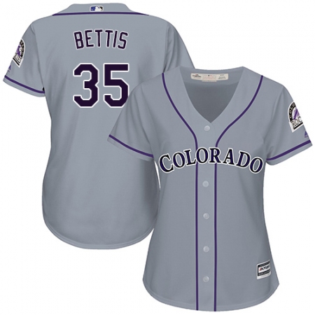 Women's Majestic Colorado Rockies #35 Chad Bettis Replica Grey Road Cool Base MLB Jersey