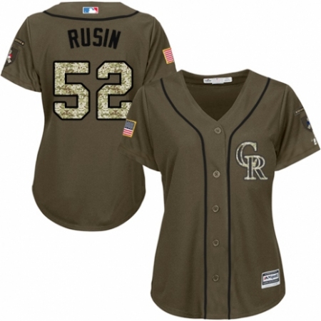 Women's Majestic Colorado Rockies #52 Chris Rusin Authentic Green Salute to Service MLB Jersey