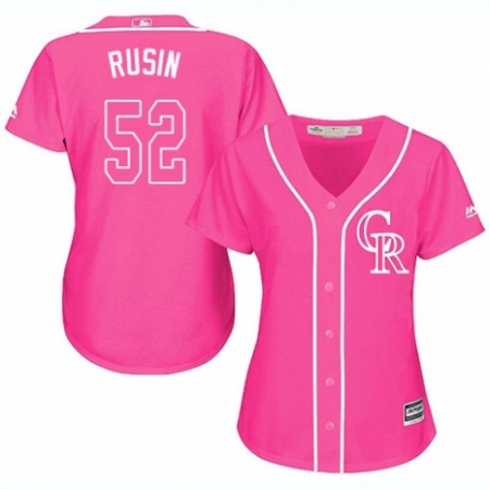 Women's Majestic Colorado Rockies #52 Chris Rusin Authentic Pink Fashion Cool Base MLB Jersey