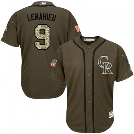 Youth Majestic Colorado Rockies #9 DJ LeMahieu Authentic Green Salute to Service MLB Jersey