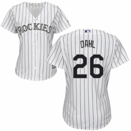 Women's Majestic Colorado Rockies #26 David Dahl Authentic White Home Cool Base MLB Jersey