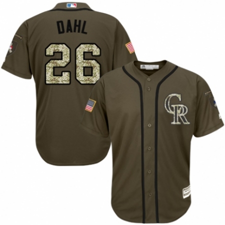 Youth Majestic Colorado Rockies #26 David Dahl Authentic Green Salute to Service MLB Jersey