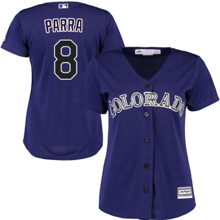 Women's Majestic Colorado Rockies #8 Gerardo Parra Replica Purple Alternate 1 Cool Base MLB Jersey