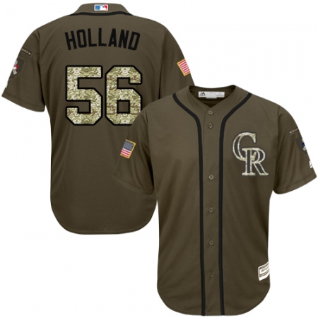 Youth Majestic Colorado Rockies #56 Greg Holland Authentic Green Salute to Service MLB Jersey