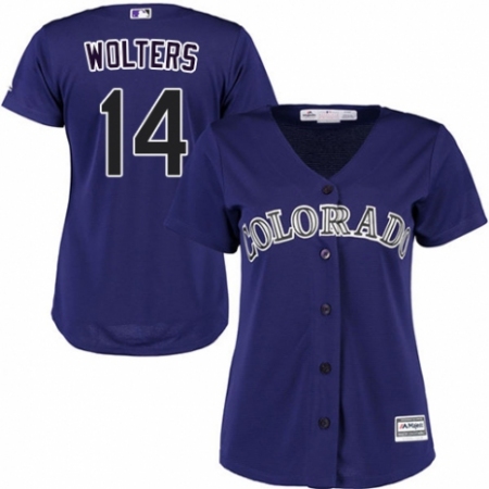 Women's Majestic Colorado Rockies #14 Tony Wolters Authentic Purple Alternate 1 Cool Base MLB Jersey