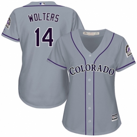 Women's Majestic Colorado Rockies #14 Tony Wolters Replica Grey Road Cool Base MLB Jersey