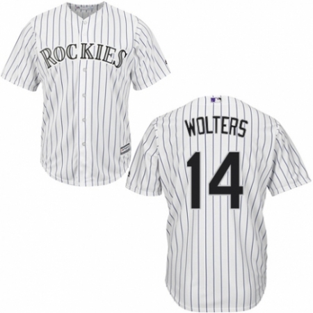 Youth Majestic Colorado Rockies #14 Tony Wolters Authentic White Home Cool Base MLB Jersey