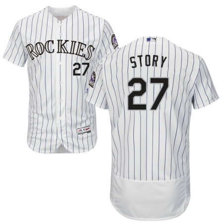 Men's Majestic Colorado Rockies #27 Trevor Story White Home Flex Base Authentic Collection MLB Jersey