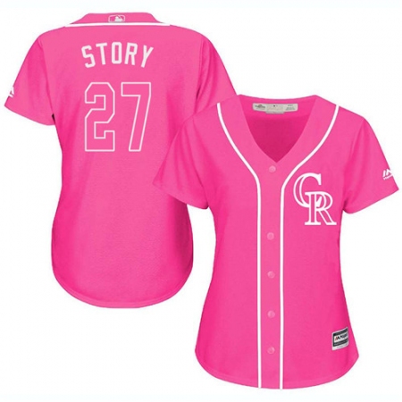 Women's Majestic Colorado Rockies #27 Trevor Story Authentic Pink Fashion Cool Base MLB Jersey