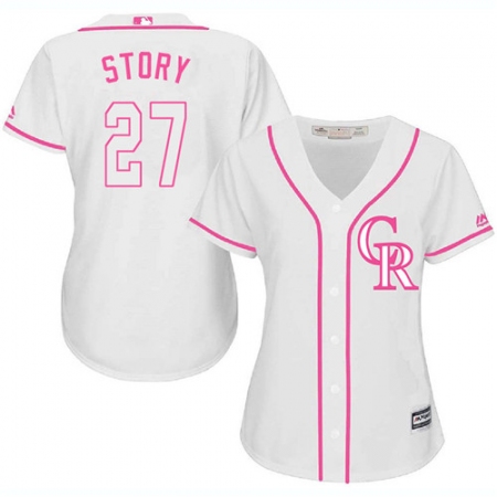 Women's Majestic Colorado Rockies #27 Trevor Story Authentic White Fashion Cool Base MLB Jersey