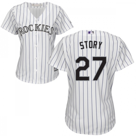 Women's Majestic Colorado Rockies #27 Trevor Story Authentic White Home Cool Base MLB Jersey
