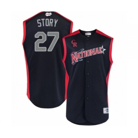 Youth Colorado Rockies #27 Trevor Story Authentic Navy Blue National League 2019 Baseball All-Star Jersey